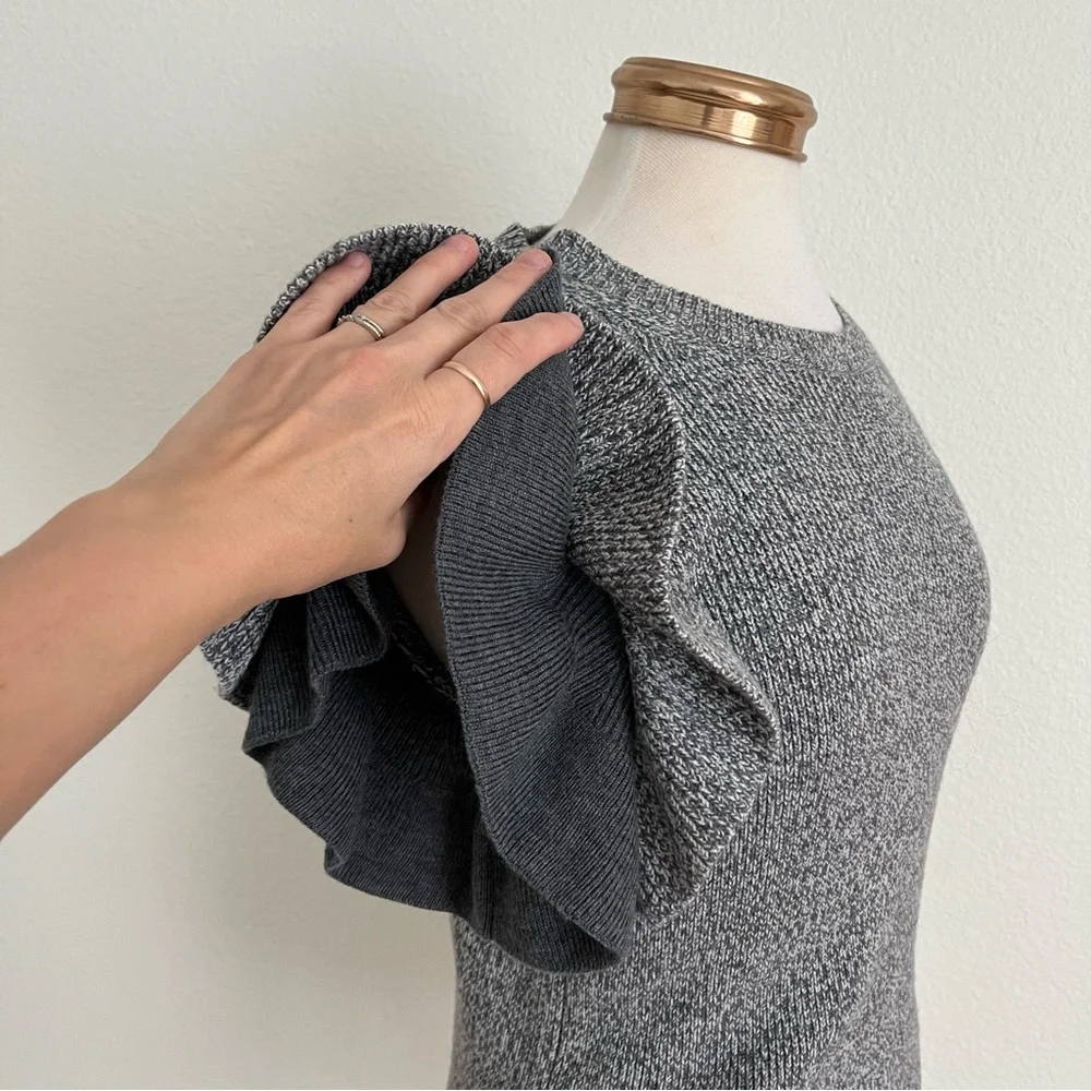 Club Monaco Eris Ruffle Sleeve Marled Merino Wool Sweater Top - Picture 8 of 9